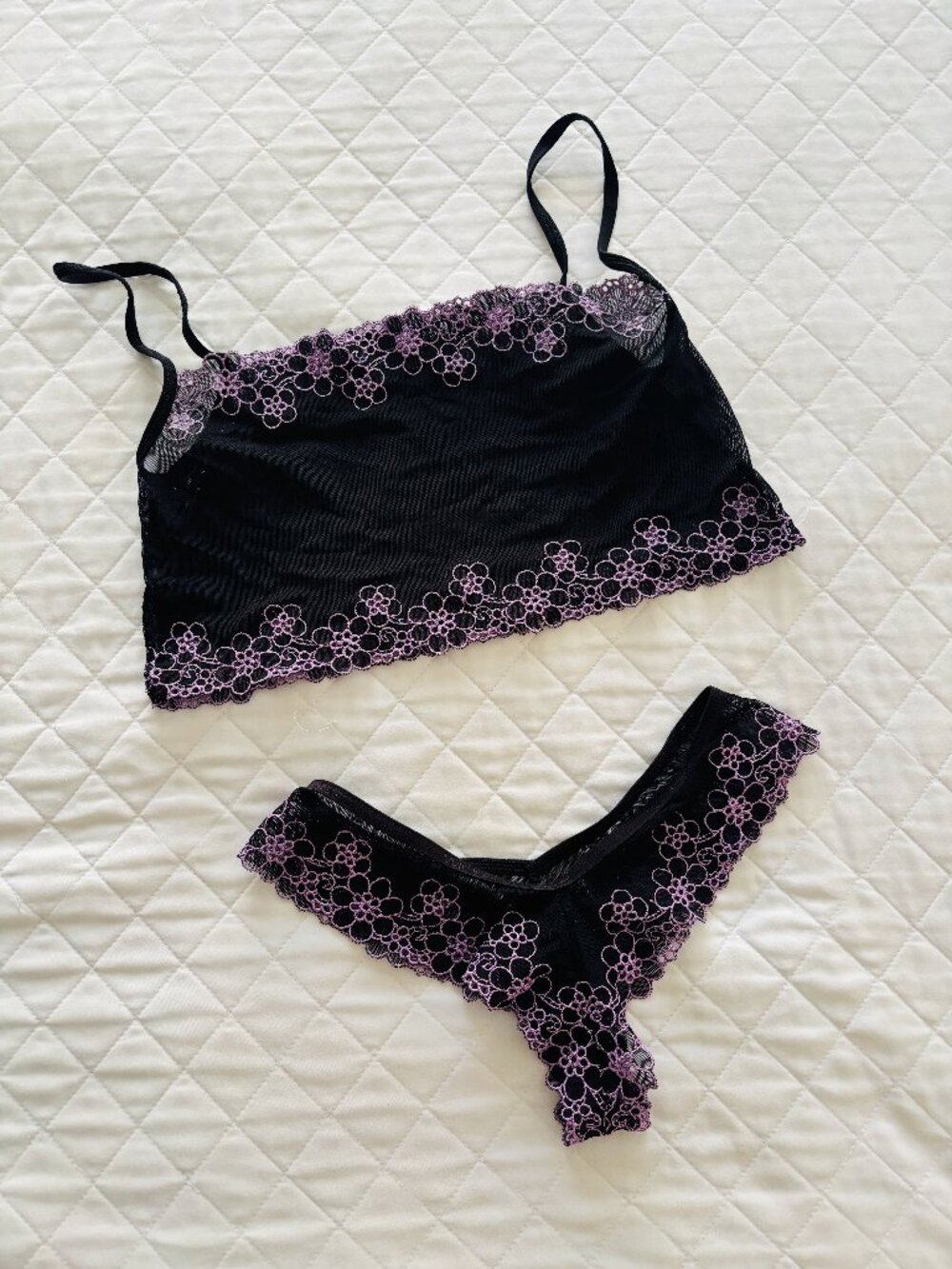 Wicked Weasel Violet "Flower Mesh" 2-Piece Lingerie Set - NWOT